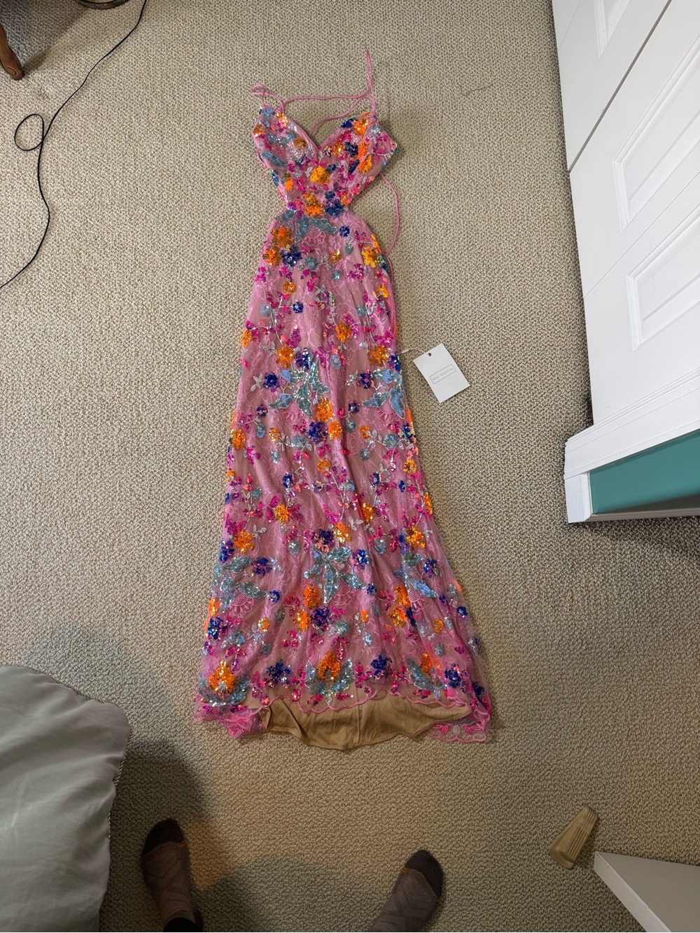 Mac Duggal Pink Floral Sequin Maxi Gown - Picture 4 of 5